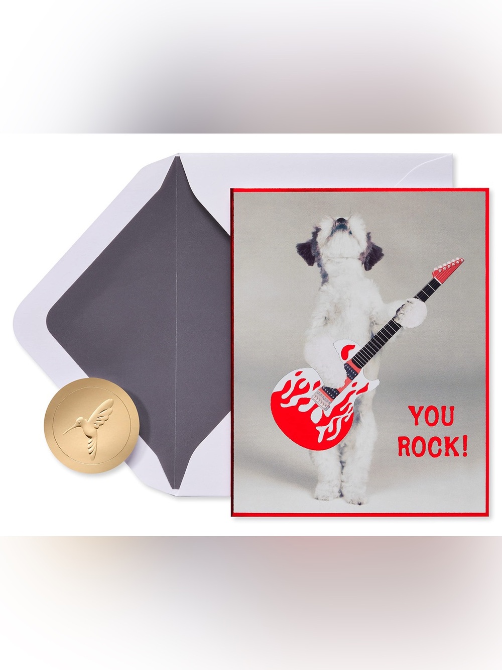 Papyrus Dog Card with Red and White Flame Guitar - Set of 12
